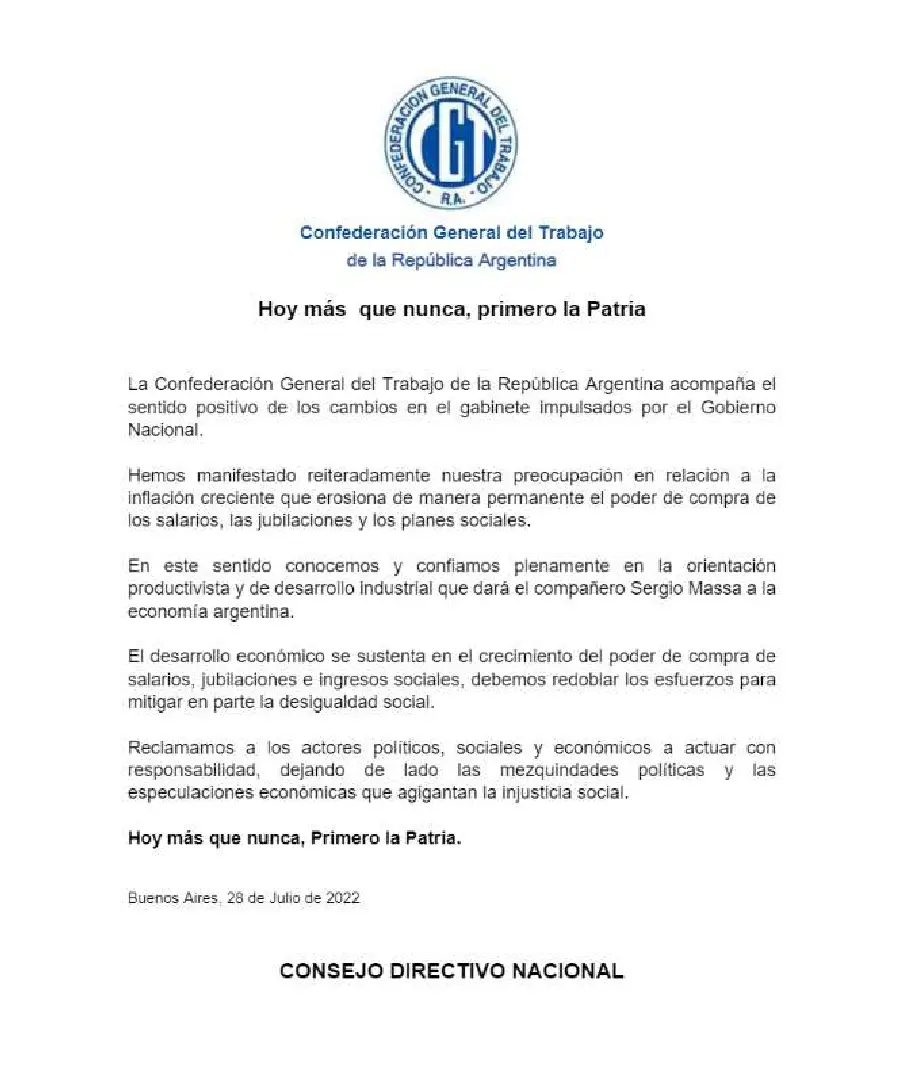 Comunicado de la CGT